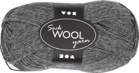 Strømpegarn - Uld+Nylon - L 200 M - Mørk Grå - 50 G