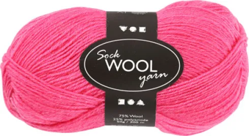 Strømpegarn - Uld+Nylon - L 200 M - Pink - 50 G