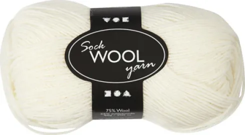 Strømpegarn - Uld+Nylon - L 200 M - Råhvid - 50 G