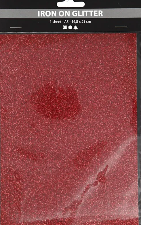 Strygestof - A5 - 148X210 MM - Glitter - Rød - 1 Ark