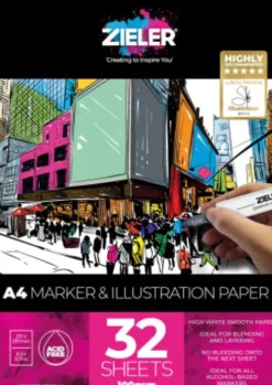 Tegneblok - Marker Papir - A4 - 100 G - 32 Ark - Zieler