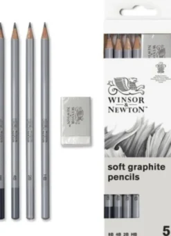 Tegneblyanter Sæt - 5 Dele Inkl. Viskelæder - Winsor & Newton
