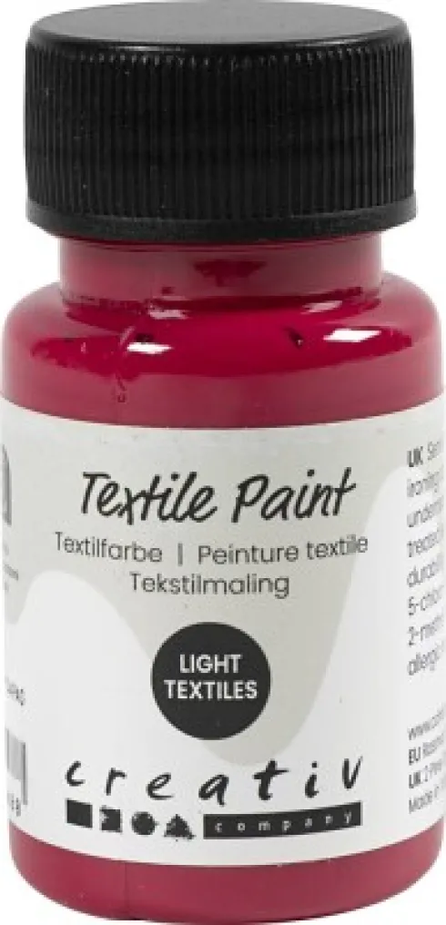 Tekstilmaling - Halvdækkende - Primær Rød - 50 ML