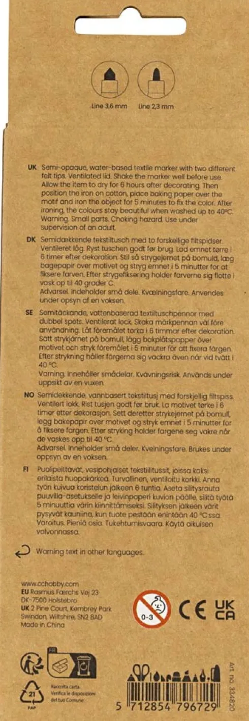Tekstiltusch - Tykkelse 2,3+3,6 MM - Sort - 6 Stk