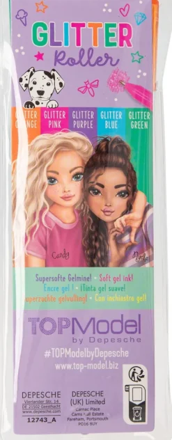 Top Model - Glitter Gel Pen Sæt - Pink, Lilla, Blå Og Grøn
