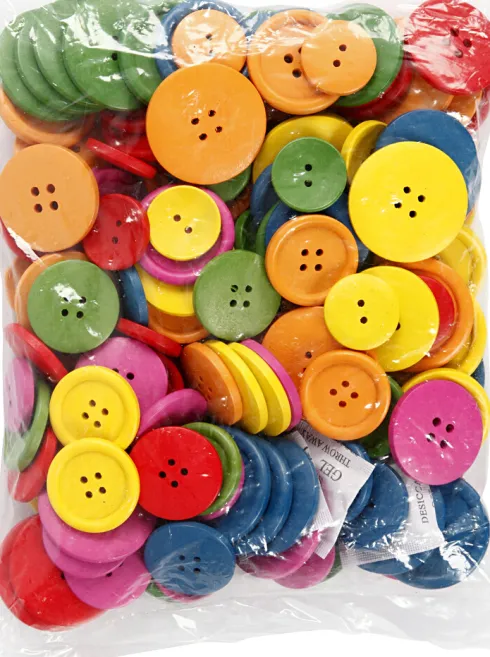 Træknapper - Ø 25-40 MM - 2-4 Huller - Assorterede Farver - 144 Stk