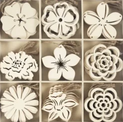 Træophæng - Blomster - Ø 100 MM - Tykkelse 3 MM - 90 Stk