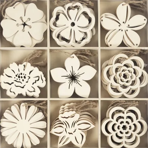 Træophæng - Blomster - Ø 100 MM - Tykkelse 3 MM - 90 Stk