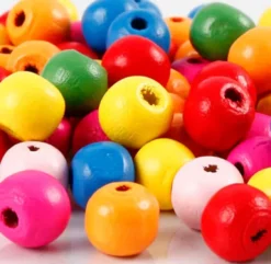 Træperler Mix - Ø 10 MM - Hulstr. 2,5-3 MM - Forskellige Farver - 22 G