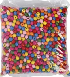 Træperler Mix - Ø 10 MM - Hulstr. 2,5-3 MM - Forskellige Farver - 500 G