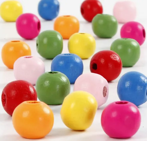 Træperler Mix - Ø 10 MM - Hulstr. 2,5-3 MM - Forskellige Farver - 500 G