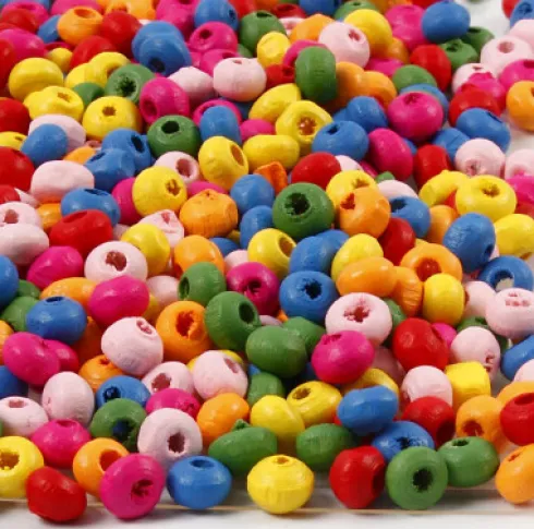 Træperler Mix - Ø 4 MM - Hulstr. 1-1,5 MM - Forskellige Farver - 300 G