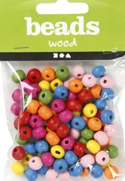 Træperler Mix - Ø 8 MM - Hulstr. 1,5-2 MM - Forskellige Farver - 16 G