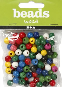 Træperler Mix - Ø 8 MM - Hulstr. 2 MM - Forskellige Farver - 15 G