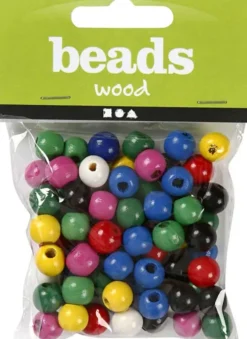 Træperler Mix - Ø 12 MM - Hulstr. 3 MM - Forskellige Farver - 22 G