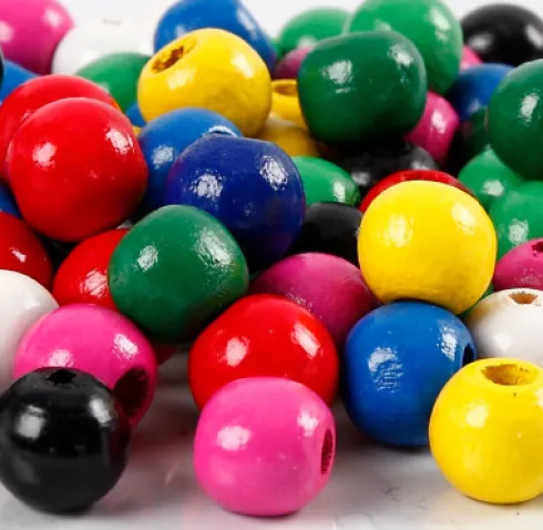 Træperler Mix - Ø 12 MM - Hulstr. 3 MM - Forskellige Farver - 22 G