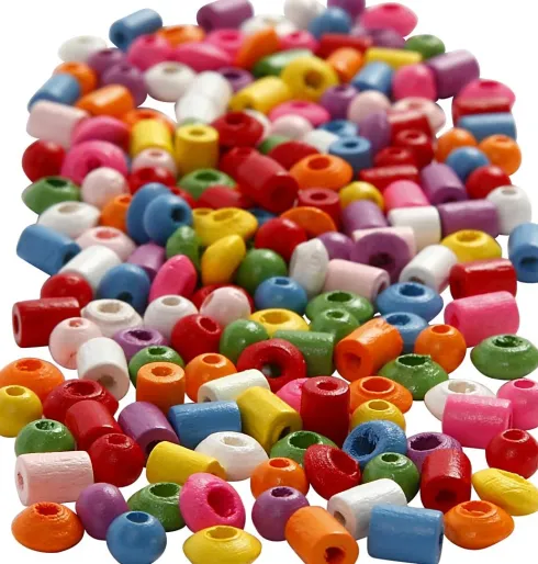 Træperler - Ø 5-8 MM - Hulstr. 1.5 MM - Assorterede Farver - 175 G - 400 ML/ 1 Spand