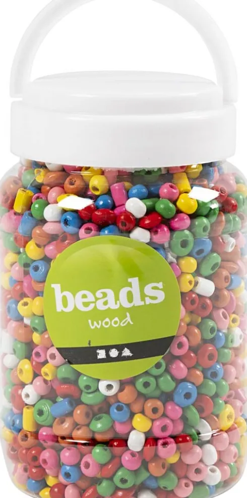 Træperler - Ø 5-8 MM - Hulstr. 1.5 MM - Assorterede Farver - 175 G - 400 ML/ 1 Spand