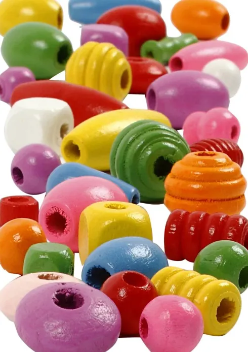 Træperler - Ø 5-28 MM - Hulstr. 2,5-3 MM - Assorterede Farver - 800 G - 2 L/ 1 Spand