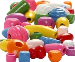 Træperler - Ø 5-28 MM - Hulstr. 2,5-3 MM - Assorterede Farver - 800 G - 2 L/ 1 Spand