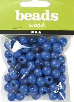 Træperler - Ø 8 MM - Hulstr. 2 MM - Blå - 15 G - 80 Stk