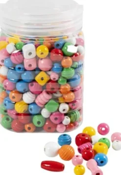 Træperler - Ø 5-28 MM - Hulstr. 2,5-3 MM - Forskellige Farver - 400 G/ 1 Spand