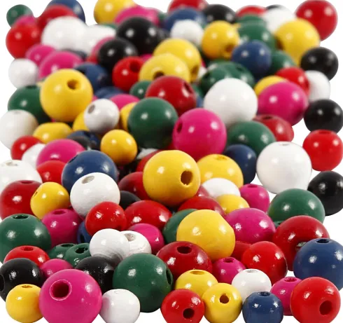 Træperler - Ø 8+10+12 MM - Hulstr. 2-2,5 MM - Forskellige Farver - 400 ML - 175 G