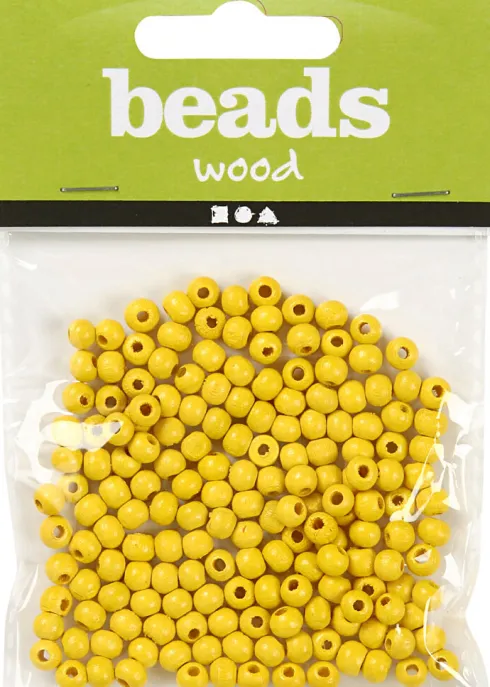 Træperler - Ø 5 MM - Hulstr. 1,5 MM - Gul - 6 G - 150 Stk