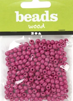 Træperler - Ø 5 MM - Hulstr. 1,5 MM - Pink - 6 G - 150 Stk