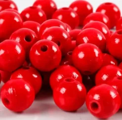 Træperler - Ø 10 MM - Hulstr. 3 MM - Rød - 20 G