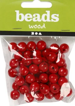 Træperler - Ø 12 MM - Hulstr. 3 MM - Rød - 22 G