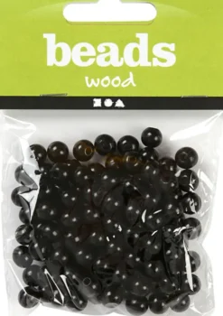 Træperler - Ø 8 MM - Hulstr. 2 MM - Sort - 15 G - 80 Stk