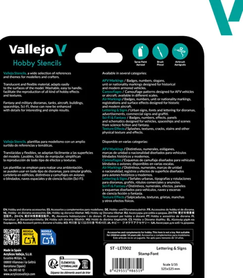 Vallejo - Hobby Stencils - Maleskabelon - Tal Og Bogstaver