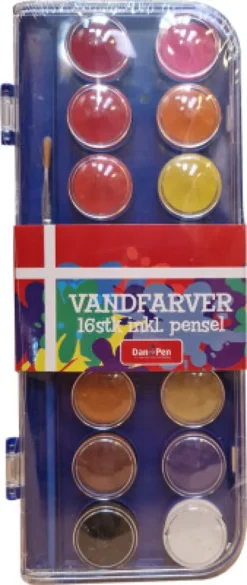 Vandfarver Sæt - 16 Farver Med Pensel