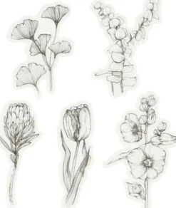 Washi Stickers - Blomster - Klistermærker - Sort Og Hvid - 30 Stk