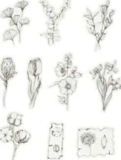 Washi Stickers - Blomster - Klistermærker - Sort Og Hvid - 30 Stk