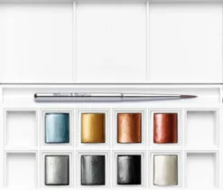 Winsor & Newton - Akvarelfarve Pan Sæt - 9 Dele - Metallic Pocket