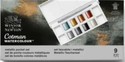 Winsor & Newton - Akvarelfarve Pan Sæt - 9 Dele - Metallic Pocket