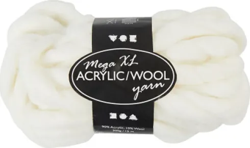 Xl Kæmpegarn Af Polyacryl/Uld - L 15 M - Str. Mega - Råhvid - 300 G