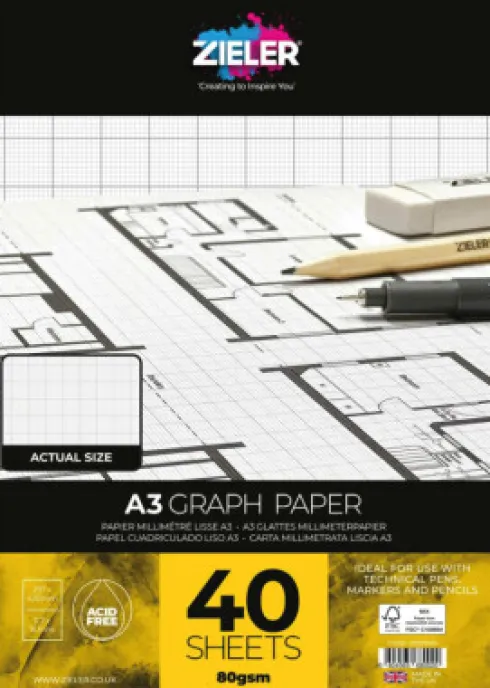 Zieler - A3 Graph Paper - Milimeterblok - 40 Ark