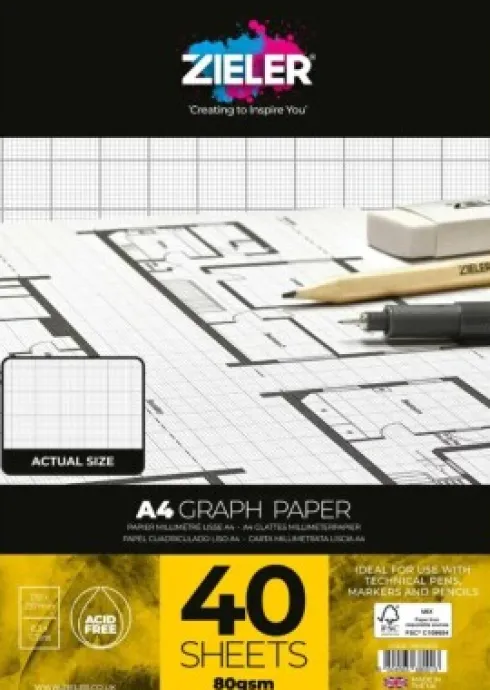 Zieler - A4 Graph Paper - Milimeterblok - 40 Ark
