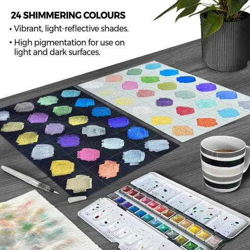 Zieler - Metallic Half Pan Water Colour Set - Akvarelfarver - 24 Stk